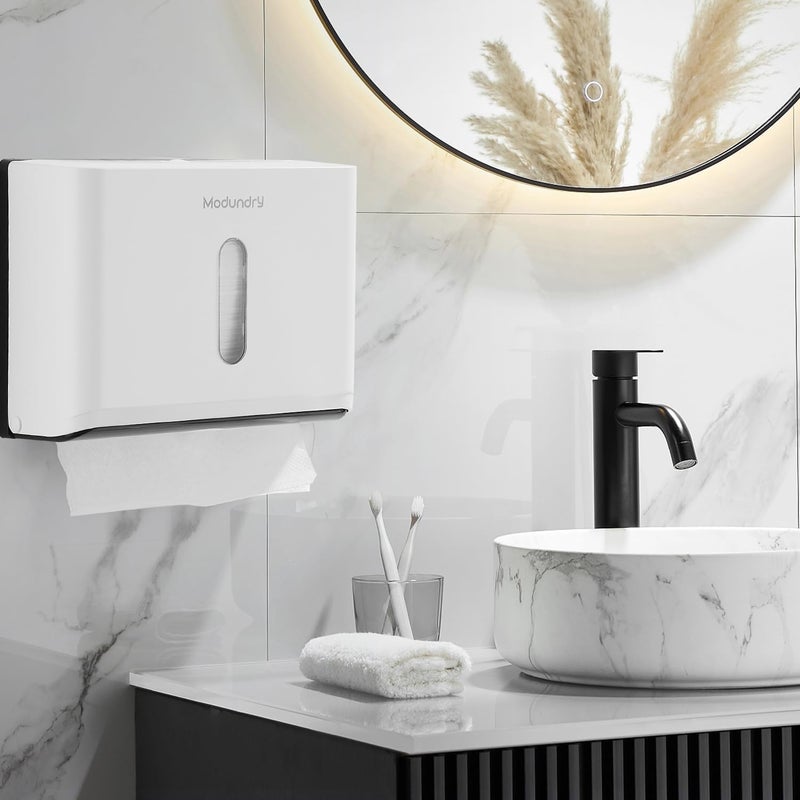 Modundry Paper Towel Dispensers Wall Mount: Multifold Tri-Fold Paper Towel Holder, No Drilling Install, Commercial Hand Towel Dispenser for Bathroom, Restroom, Office, Home, White - Image 2